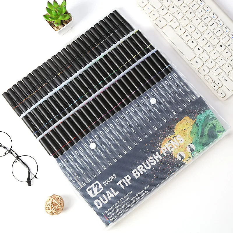 customize wholesaler 24/48/74/100 Dual Tip Brush Pens Fineliners Art Markers, Watercolor Marker set for kids artist adults
