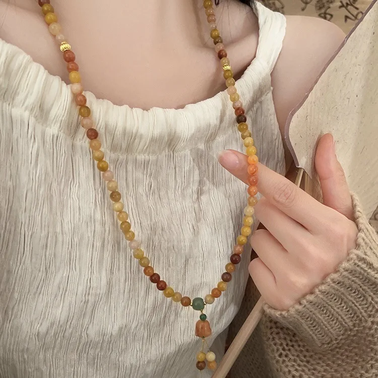 Bracelet Twin Lily Artificial Crystal Necklace for Women New Chinese Style Multi-Circle Long High-Grade