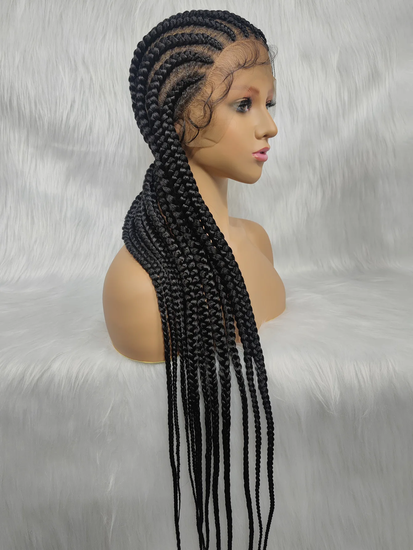Wholesale Handmade Micro Cornrow Box Braided Wigs Glueless Knotless Braid Lace Front Wigs Heat Resistant Synthetic Hair Wigs