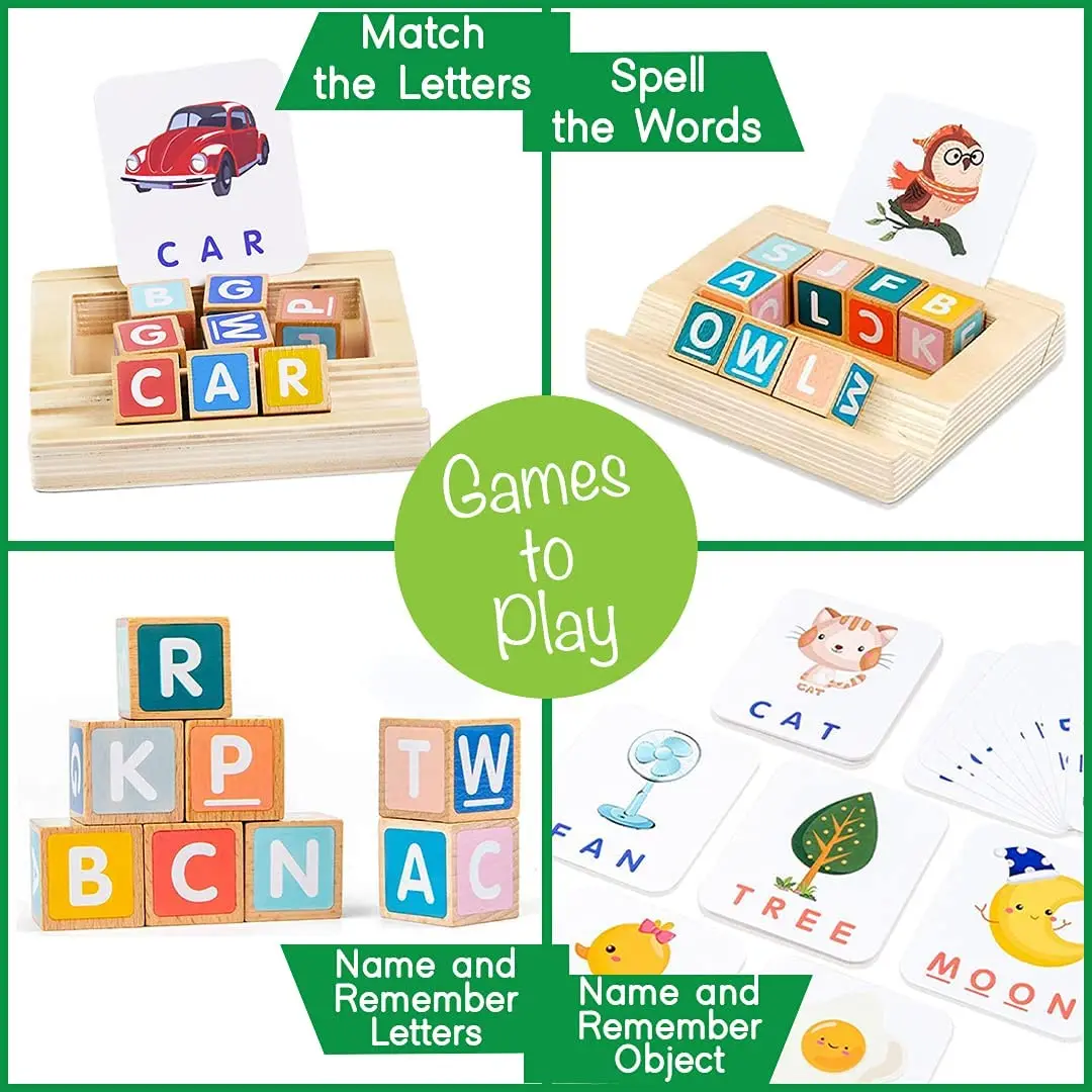 Customized Early Educational Toys Wooden Montessori Educational Spelling Words Game Learning Educational Toys Matching Letter