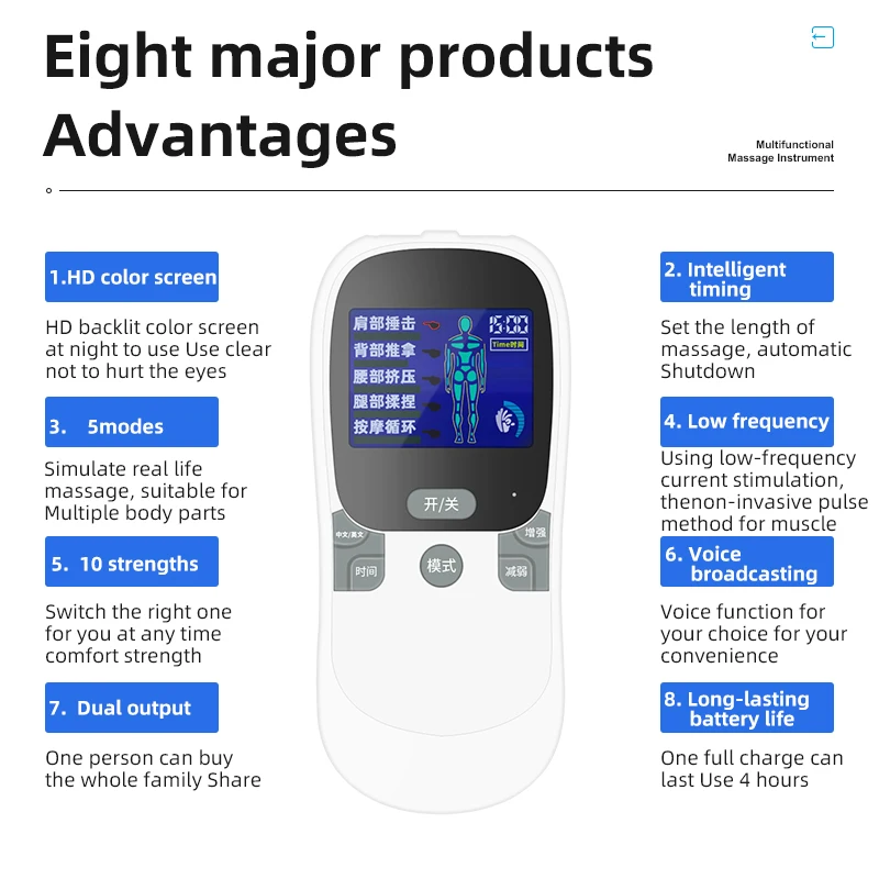 4 Patches Color Screen Intelligent Timing Dual Output All-round Relaxation And Relief Fatigue Multifunctional Massage Instrument