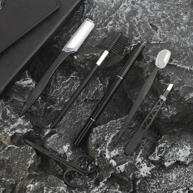 6pcs Eyebrow Grooming Scissors Comb Razor Tweezers Eyelash Brush Set Eyebrow Trimmer Kit for Face