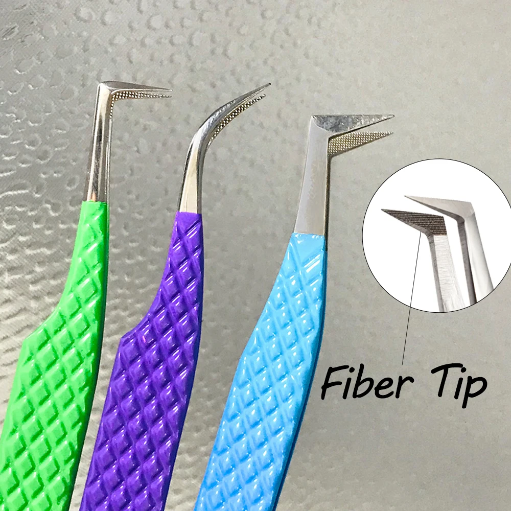 Pink Fiber Tip Tweezers Stainless Steel Volume Diy Cluster Lash Extension Tweezers Eyelash Tweezer Set With Fiber Grip