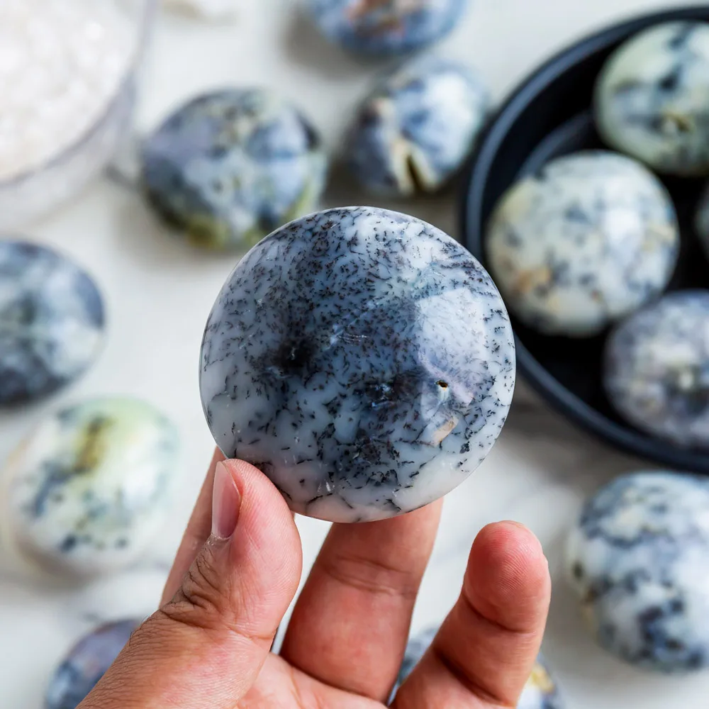 Wholesale natural dendritic opal palm polished crystal quartz tumbled stone  folk crafts for home decoration
