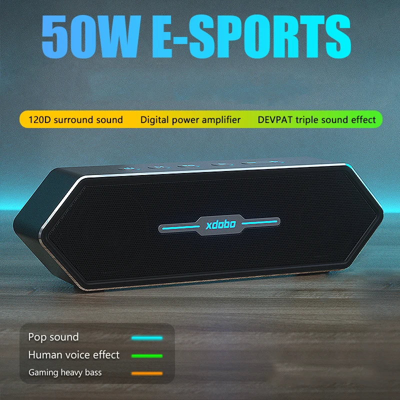 Xdobo 50W Gaming Speaker with Deep Bass and Loud Sound IPX5 Waterproof with TWS Function Built-in Mic Portable Speakers for Home