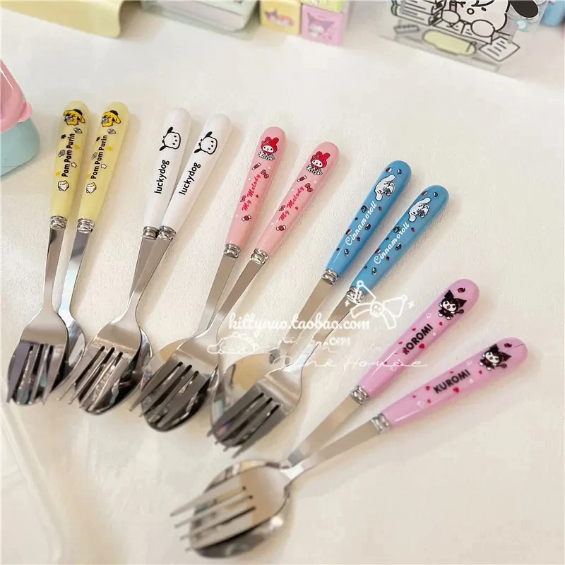Wholesale Anime Cutlery Set KT Cat Fork Spoon Set Student Travel Portable Dinnerware Cartoon Kitchen Tableware