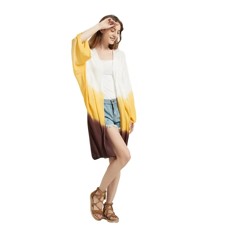 New Fashion Designed Casual Yellow Tie Dye Viscose Chiffon Kimono Shirt Blouse Beach Japanese Plus Size Tops Kimono Blouse