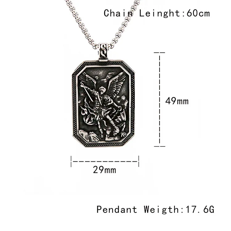 Custom Wholesale Stainless Steel Saint Michael Archangel Religious Symbol Necklace Men Amulet Pendant Vintage Jewelry