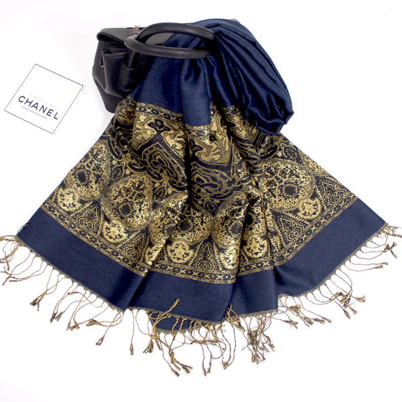 Headscarf Jacquard Cashew Scarf Lady Warm National Style Gold Wire Air-conditioning Shawl Woman Scarf