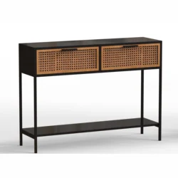 classic living room wooden furniture black console table with 2 rattan drawers