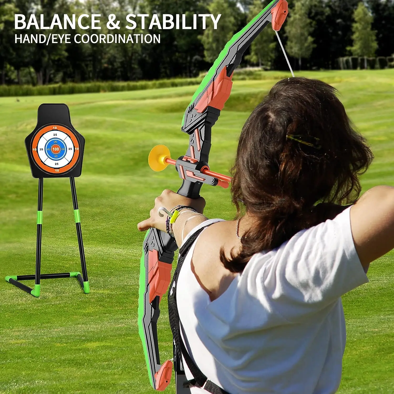 Toy Bow and Arrow  Archery LED Light Up Girls Boys Toy Set For Kids with 10 Suction Cup Arrows and Target Indoor Outdoor Toys