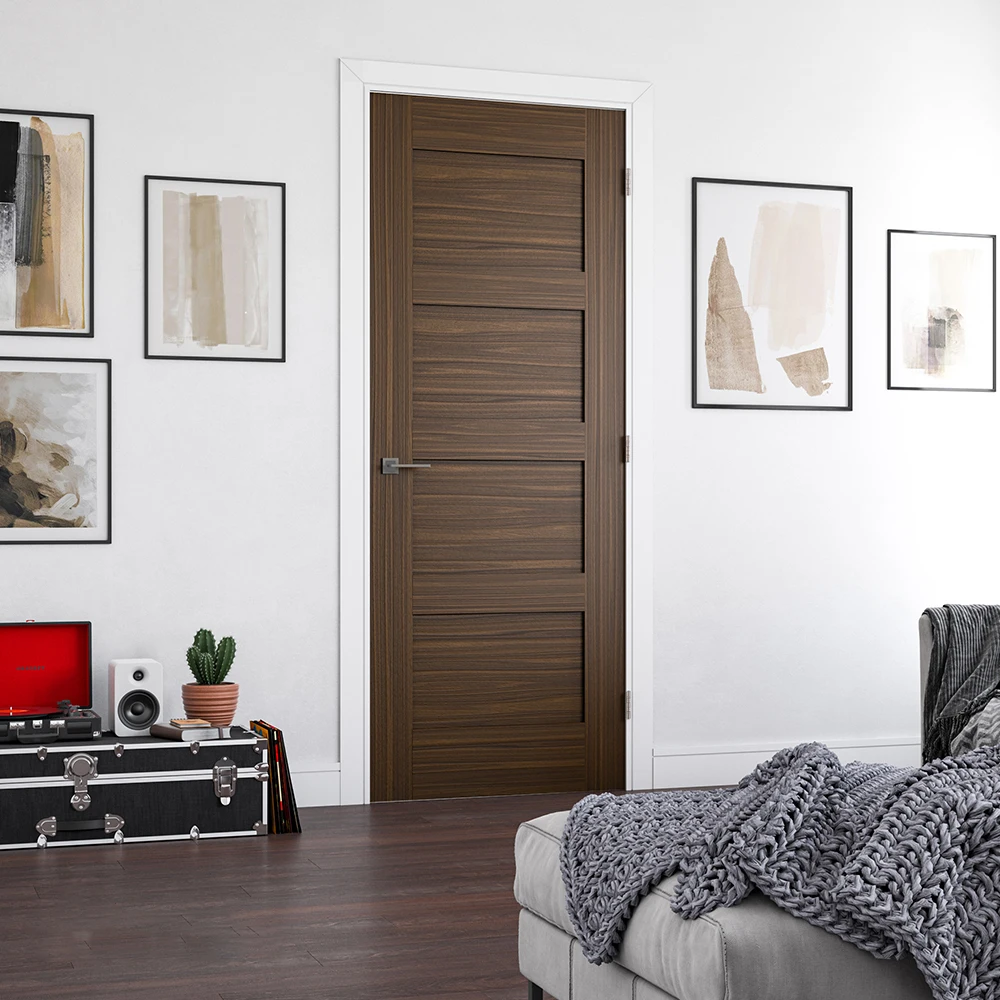 Modern Wood Door Design Nature Veneer Solid Wood Door Bedroom Interior Walnut Wooden Door