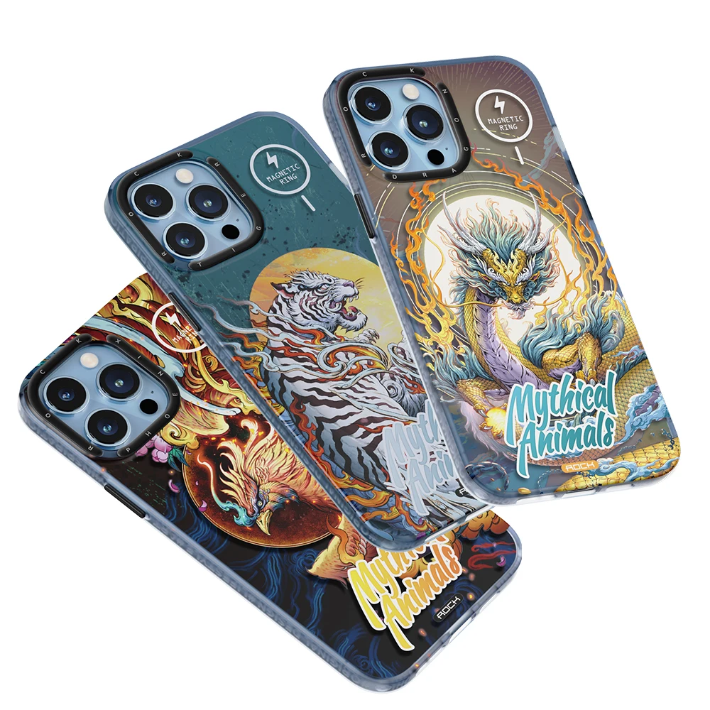 ROCK Popular Impression InShare Protection Case Ancient Sacred Beasts Series Wireless Charging Phone Case for iPhone 13 Series