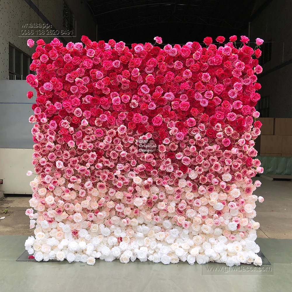 GNW Factory Outlet Custom Pink Flower Wall  Artificial Silk Flower Wall For Wedding Decoration Flower Wall