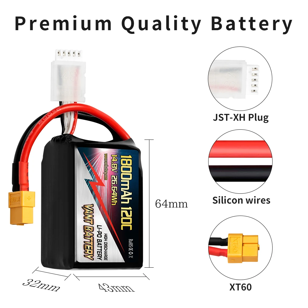 VANT FPV 1800mAh 14.8V 120C 4S1P Lipo Battery Pack drone rechargeable battery for RC toys boat