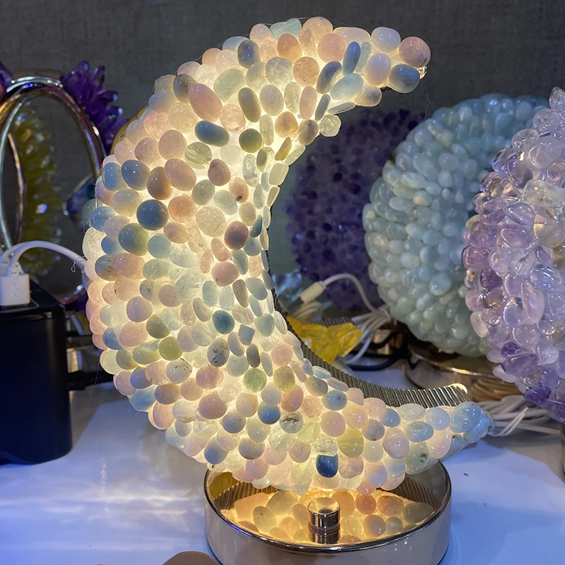 natural crystal night USB light Amethyst tumbled stone night lamp Clear rose quartz Moon Star for decoration