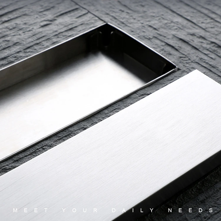 24 Inches 60x8CM Matte Black 304 Stainless Steel Concealed Tile Insert Linear Shower Drain Invisible Ceramic Tile Trench Drain