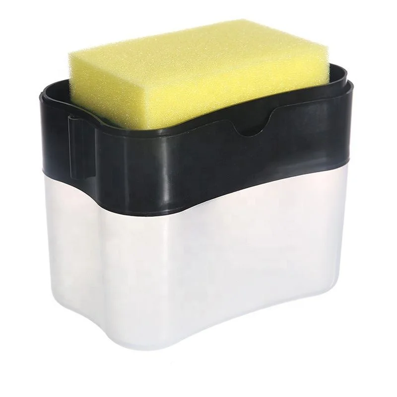 Soap Dispenser Detergent Squeezer For Kitchen Sink Dish Washing Manual Press Liquid Pump & Sponge Holder 2 in1