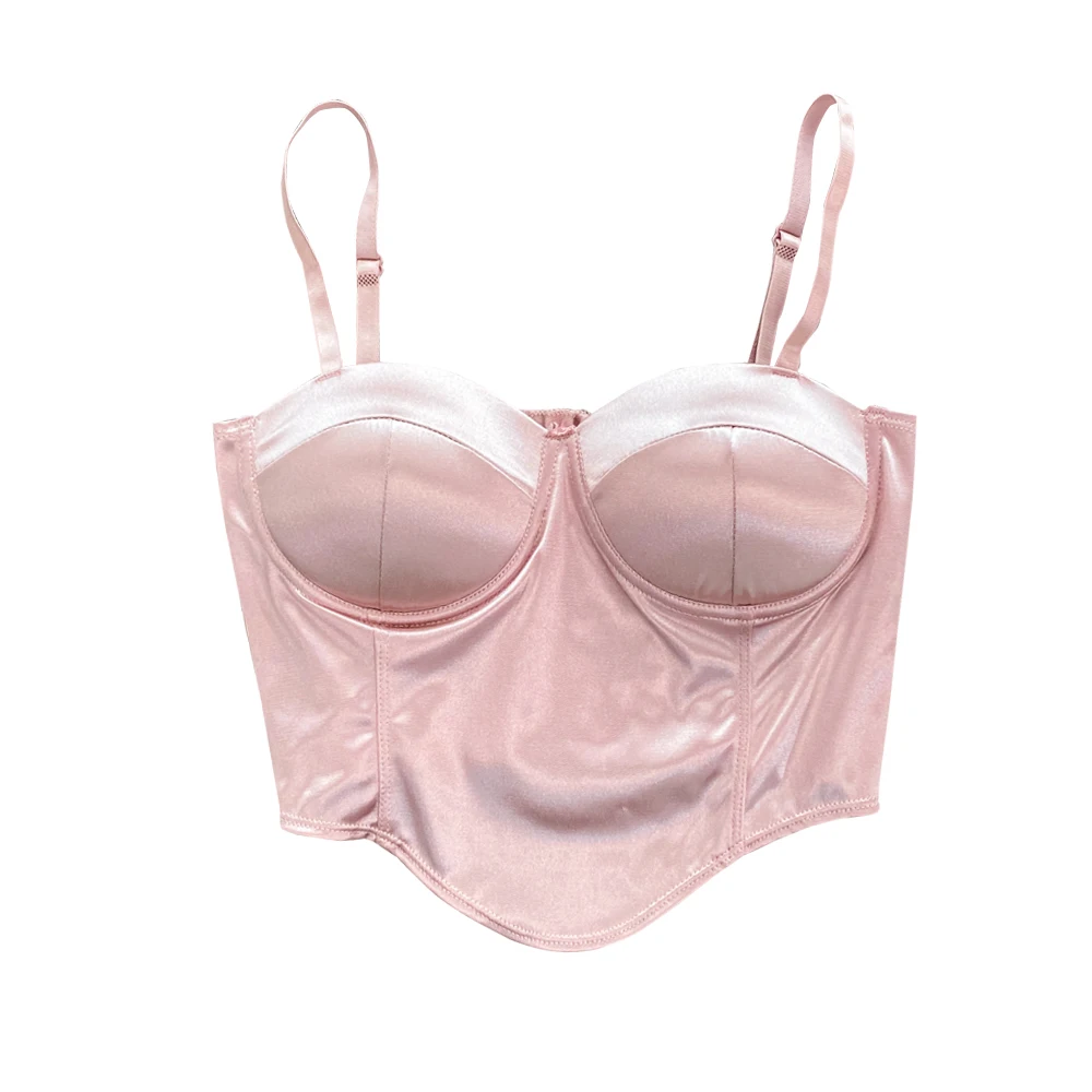 comfortable camisole hot style sexy wrap chest traceless bra Ice silk seamless pleated latex fixed cup sling tube top for women
