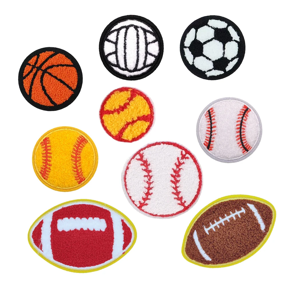 hot sale custom baseball basketball football rugby design iron on chenille sports patches for apparel