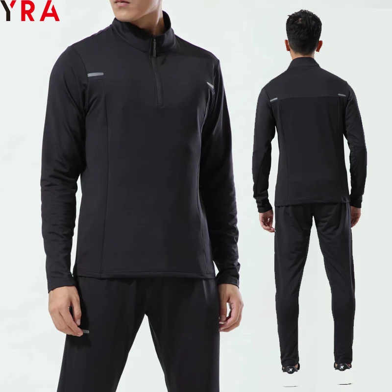 custom men mens quater zip up polyester sweatshirts  sweatsuit reflective tracksuits set sports training running fitness sets
