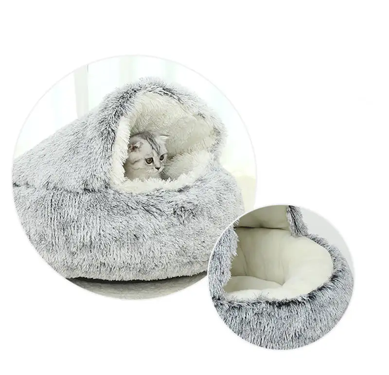 Manufacturer Spot Long Plush Pet Cat Nest Warm Deep Sleep Round Cushion Small Doghouse Wholesale Square Bed
