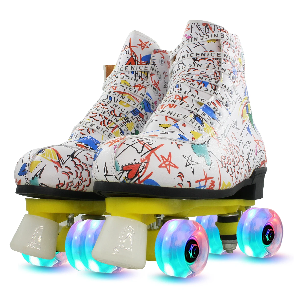 2020 Factory Hot Sale High Quality Two-Row Glitter Flashing Roller Quad Skates Unisex Wheel Skating Shoes for Woman And Man