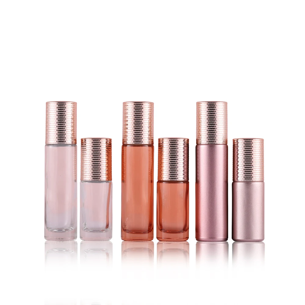 Mini customized 10ml 5ml rose gold glass roller bottle with steel roller ball perfume bottle