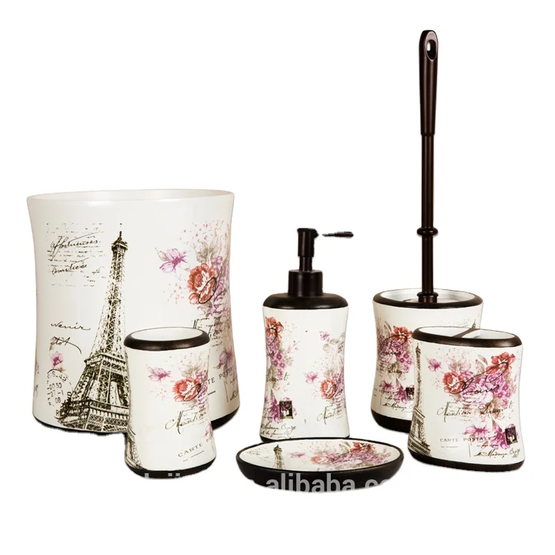 Hot sale hand painting Design accessories colorful bathroom accessory sets