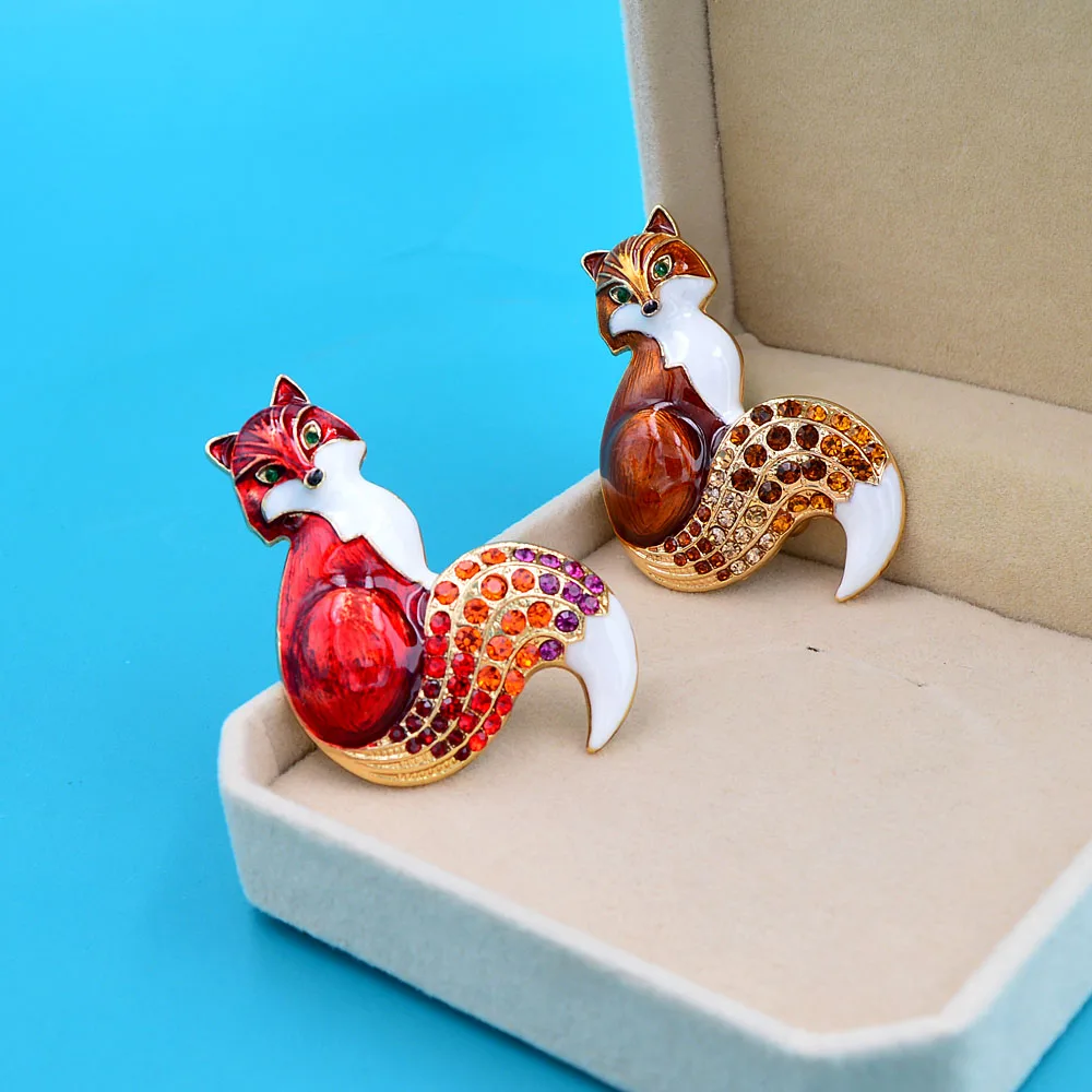 New Arrival Rhinestone Fox Brooches For Women Enamel Animal Pin Brooch 6 Colors Available Winter Design Coat Jewelry