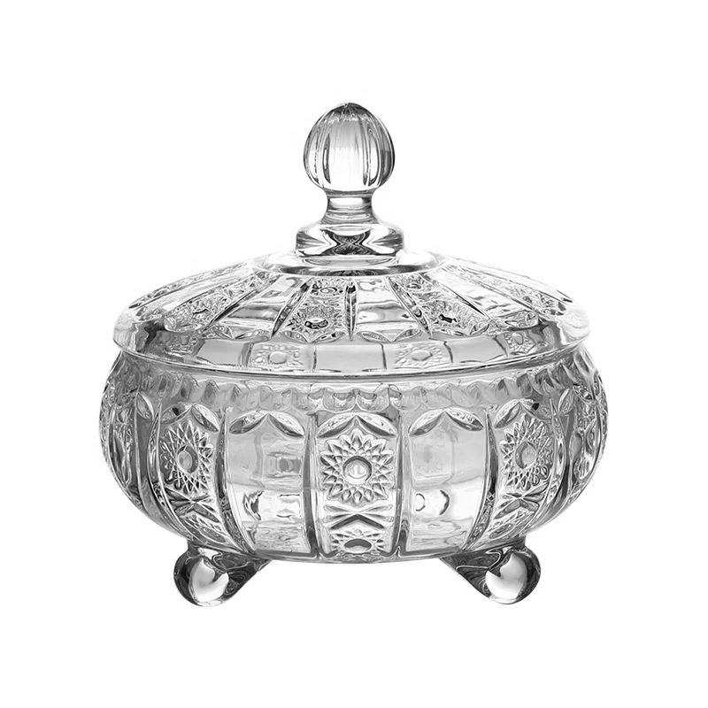 round glass candy jar and cookie pot with engraved design for tableware kitchen food kitchen storage gift glass candy pot