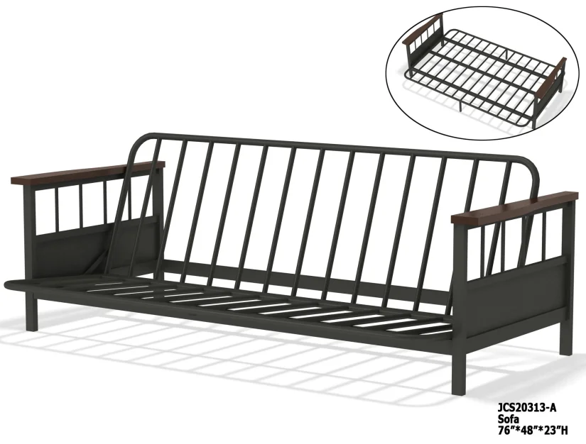USA Popular K/D Furniture Wood Arm Metal Futon Sofa Bed