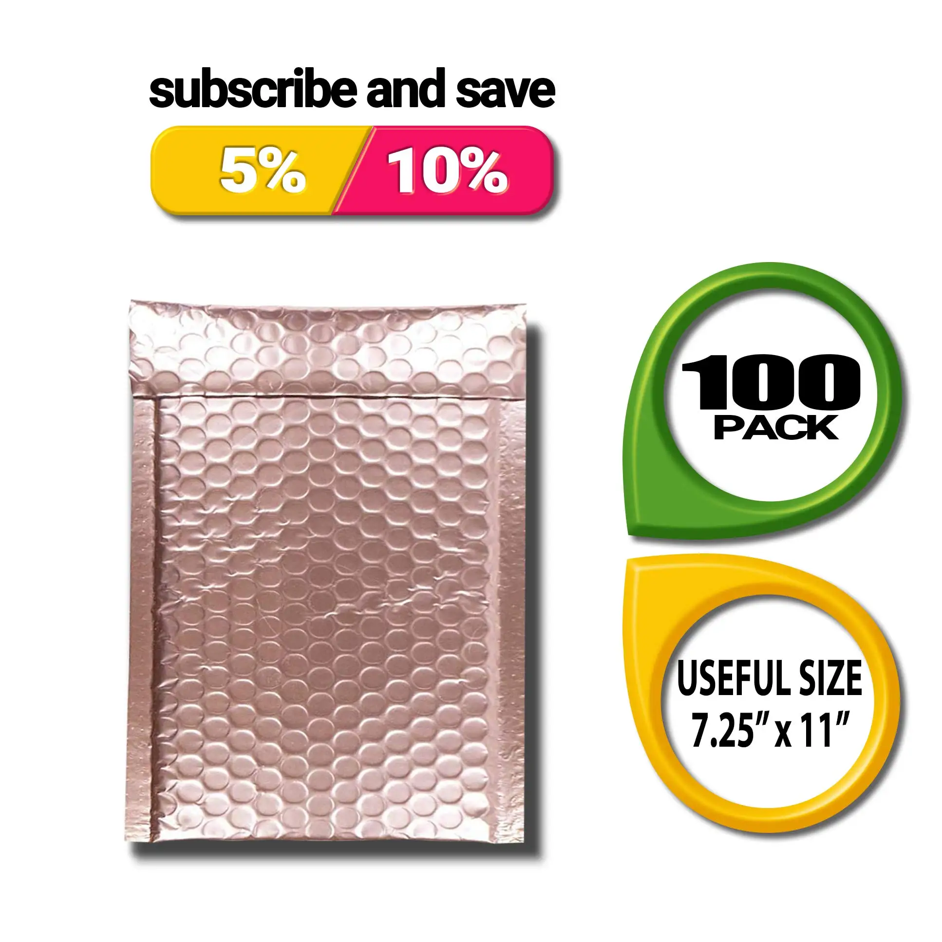 Metallic Foil Rose Gold Custom Logo Padded Bubble Envelopes Shipping Packaging Poly Bubble Mailer