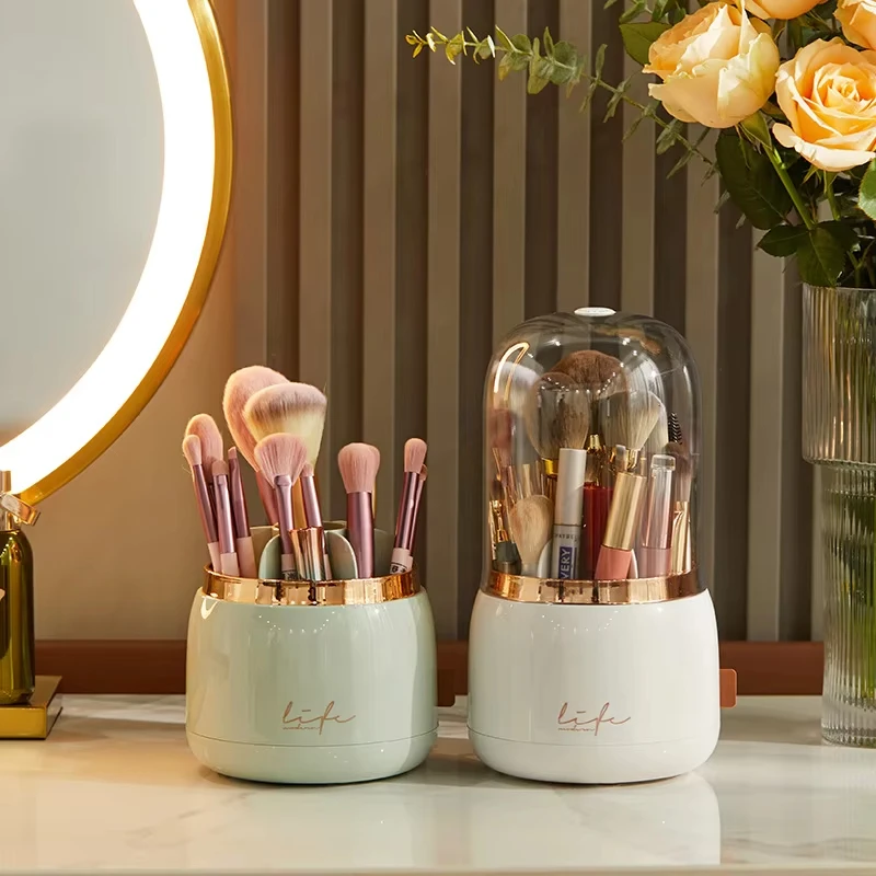Household Good Wholesale Desktop Makeup Brush Storage Bucket Pen Holder Transparent Acrylic Box Rotating Cosmetic Storage Box