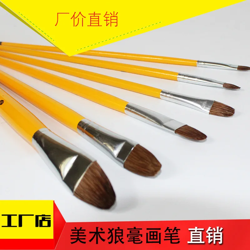 Angular Synthetic Hog Bristle Hair Oil Acrylic Artist Wood Brush Set