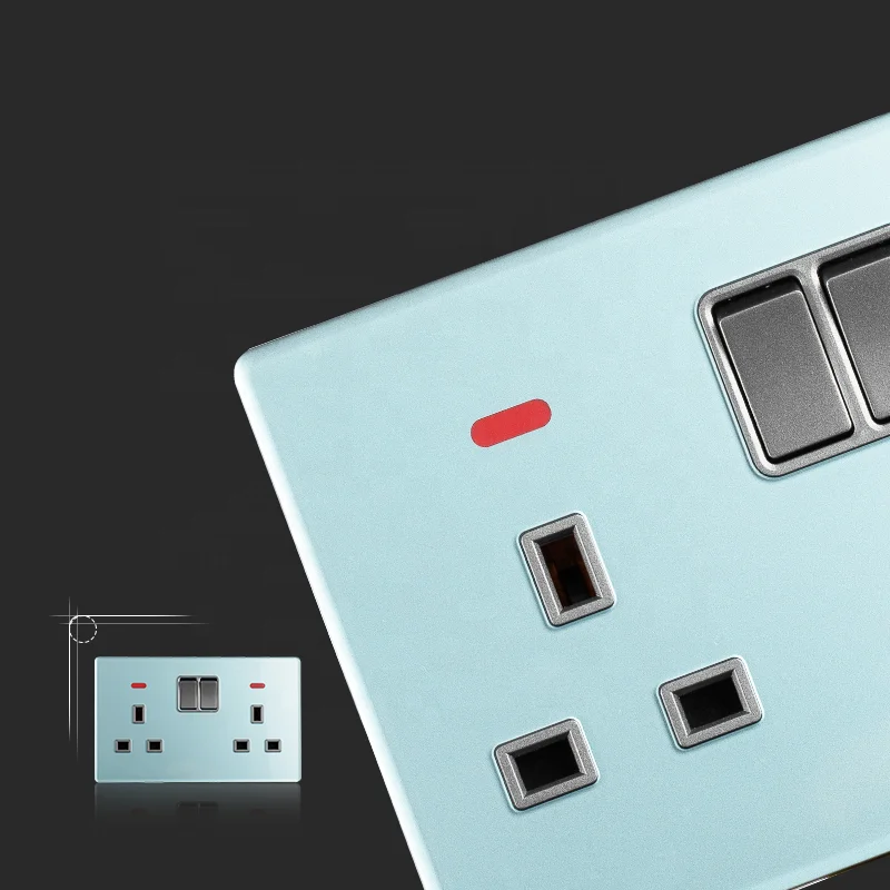 living room glass Double 13A switched socket with neon high quality modern indoor switched socket
