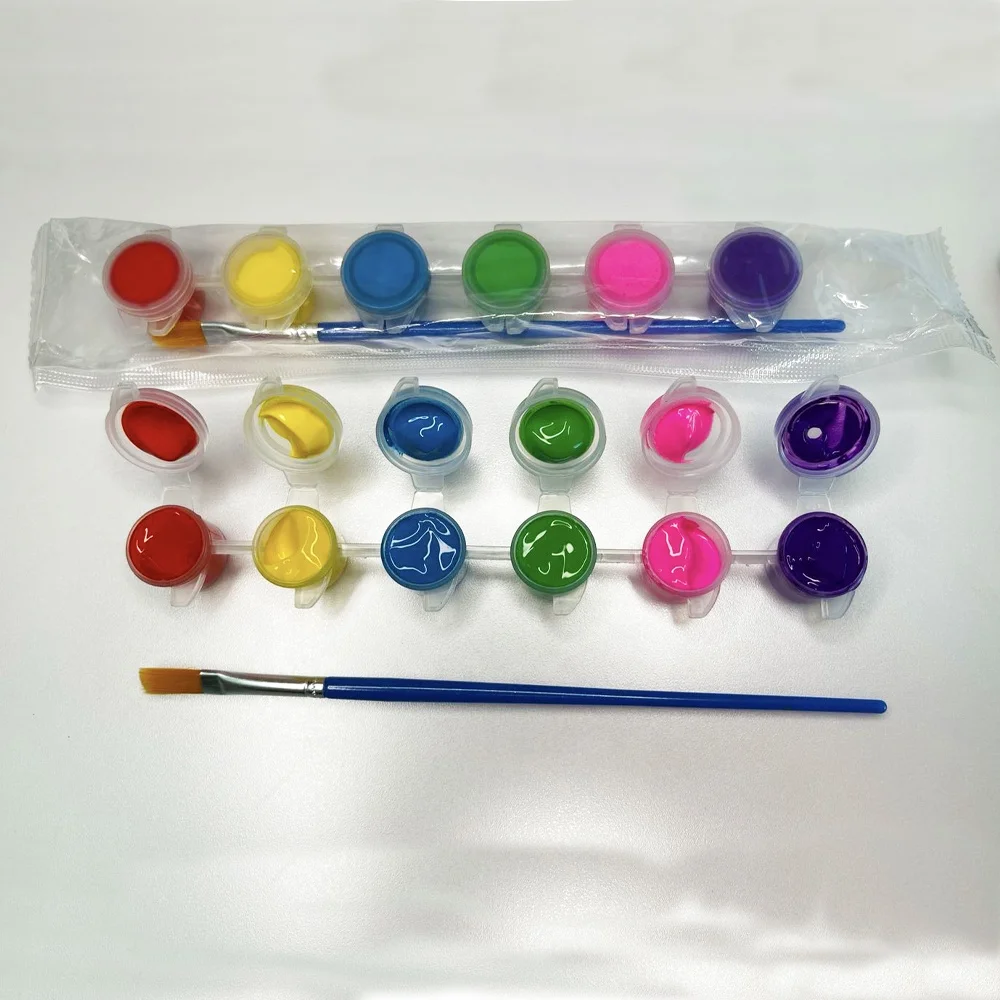 China factory wholesale price high quality 6 Colors 3 ml Acrylic Paint Pots Kids painting Set  Cup Strips