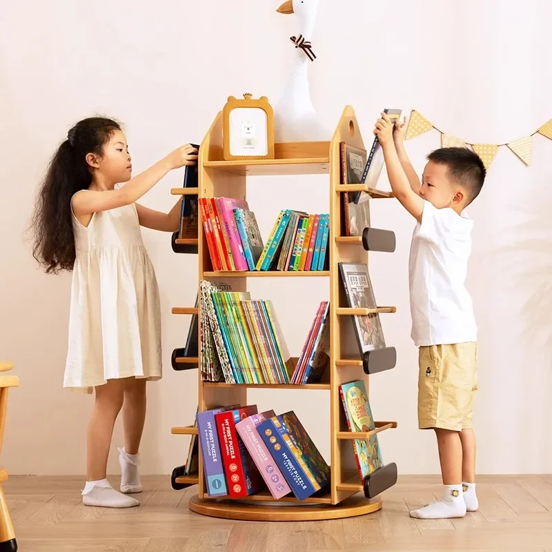 Eco Friendly 360 Degrees Rotating Bookshelf Multi-Layer Wooden Bookshelves Bookcases