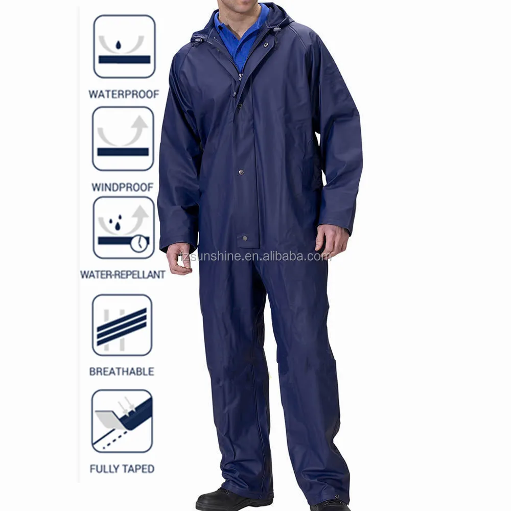 Hooded Waterproof work wear coverall with reflector PU saturn yellow rain coverall