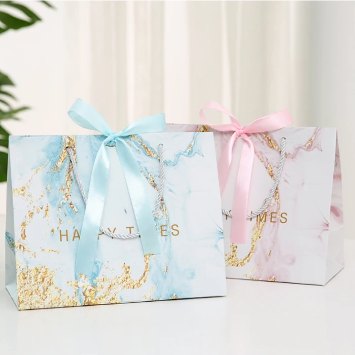 wholesale custom  sterilization marble pink  bag paper gift shopping packaging colorful craft paper bag with handle