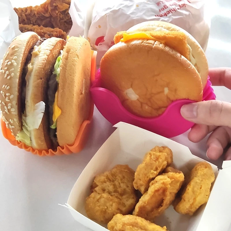 Sandwich Storage Food Holder Retractable Cheese Burger Holder Reusable Hamburger Box Silicone Burger Holder