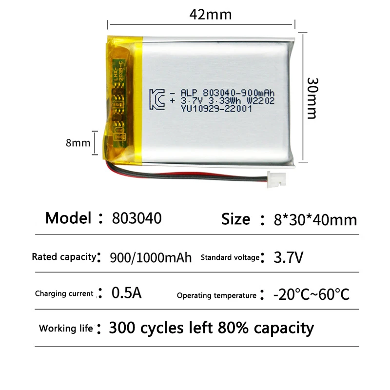 Wholesale 803040 rechargeable lipo battery 3.7v li-polymer battery 1000mah 803040 lithium polymer battery