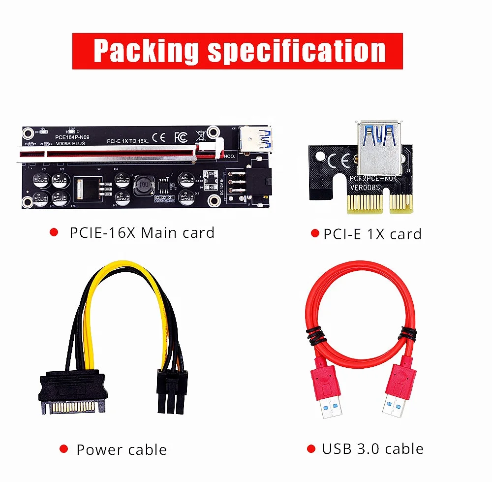  2021 VER009S Plus PCI-E PCIE 6Pin Райзер-карта 009s PCI Express адаптер SATA USB 3 0 кабель 1X 16X