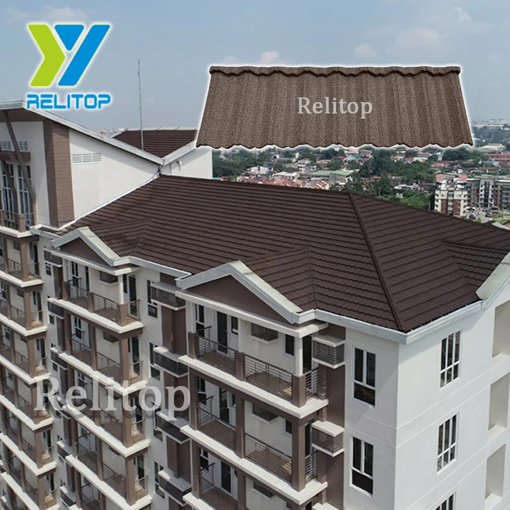 Coffee Color Nosen Type Stone Coated Steel Roof Tile  0.3mm 0.35mm 0.4mm 0.5mm Metal Roofing Sheet