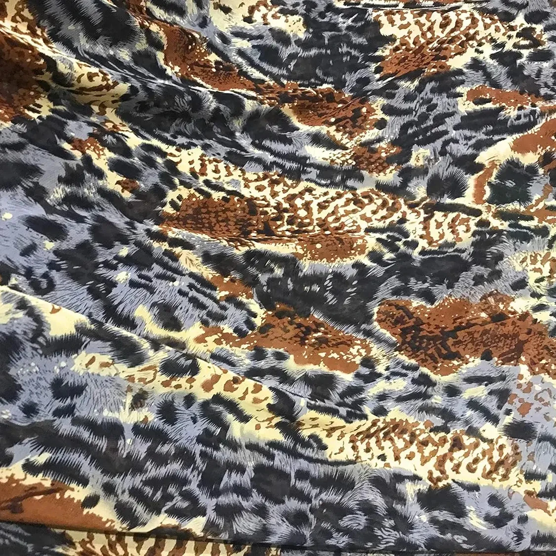 Grey Black Brown Cream Leopard Print Chiffon Fabric
