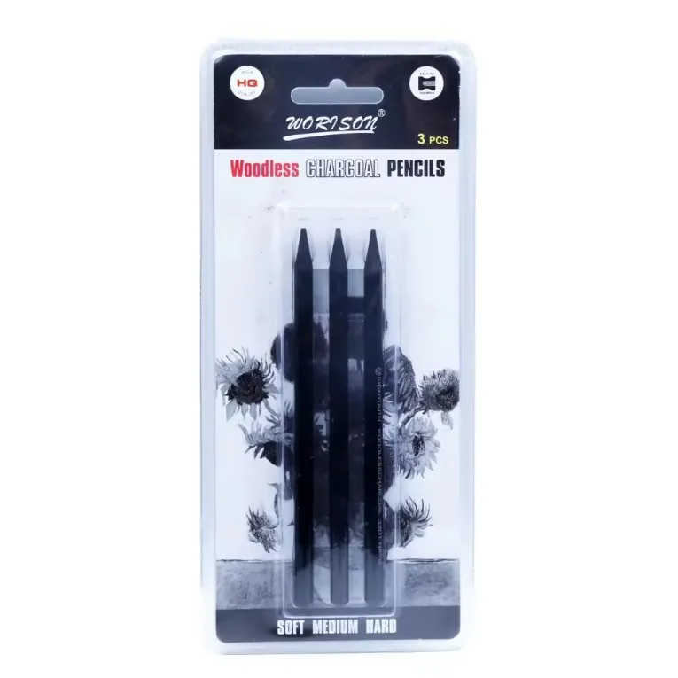 3  Pcs Hard/Medium/Soft Woodless Charcoal Pencil Set Professional Sketch Pencil Drawing Tools For Art Supplies