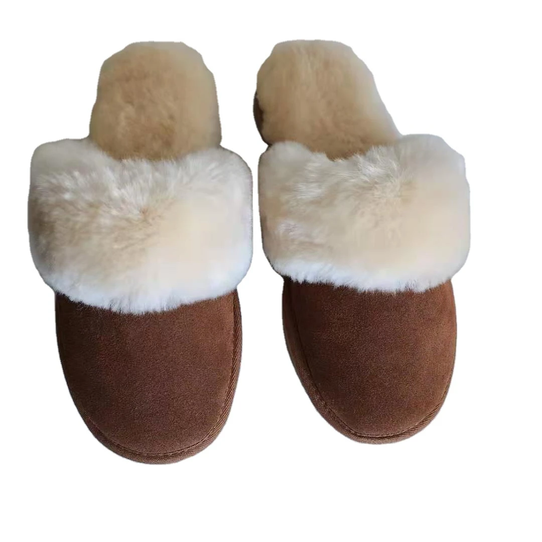 Fashion Sheepskin fur slippers Unisex Winter Shearling Home shoes Mules shearling fur slippers with thick outsole