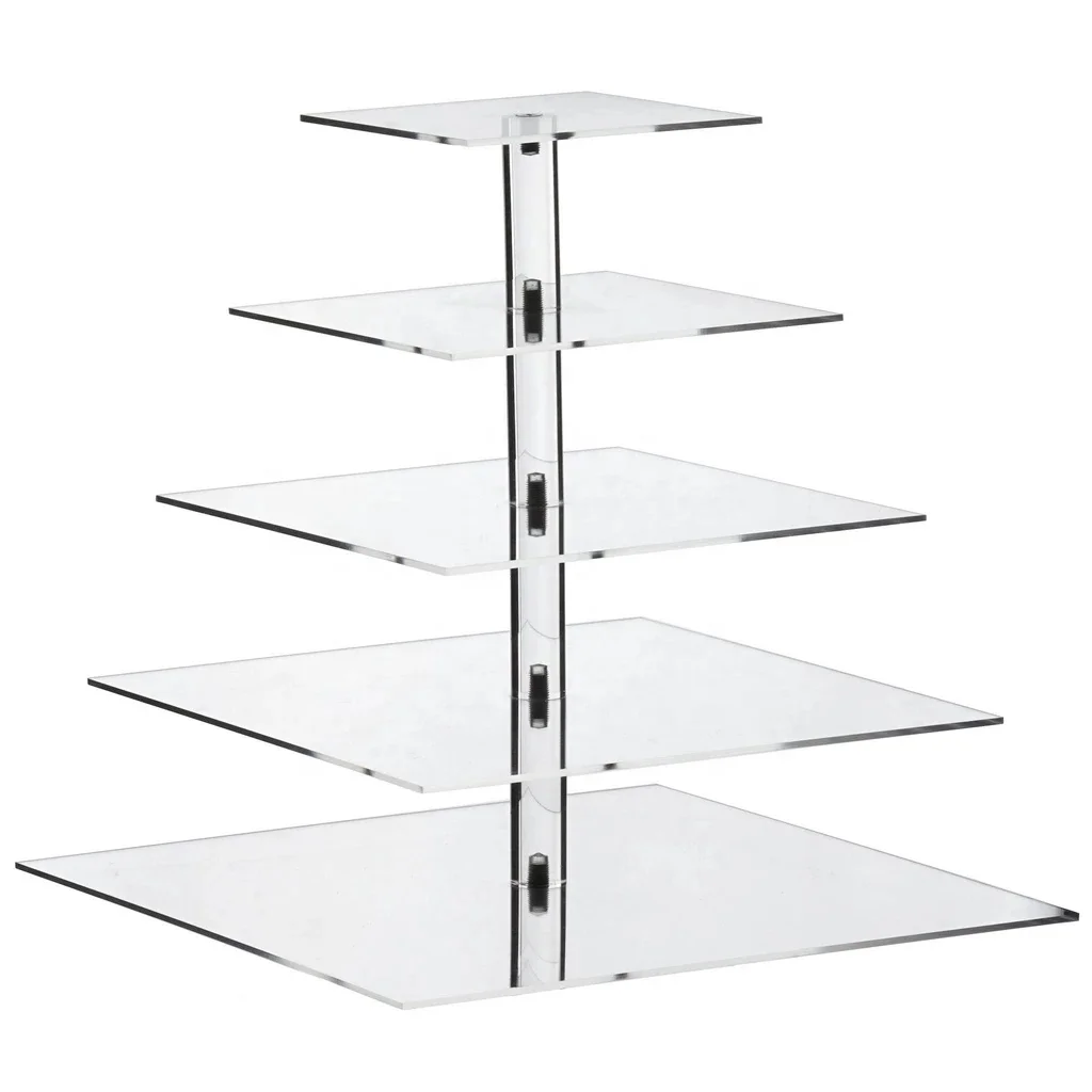5 Tier Square Cupcake Stand Tower Wedding Birthday Clear Acrylic Cake Tray with Layers