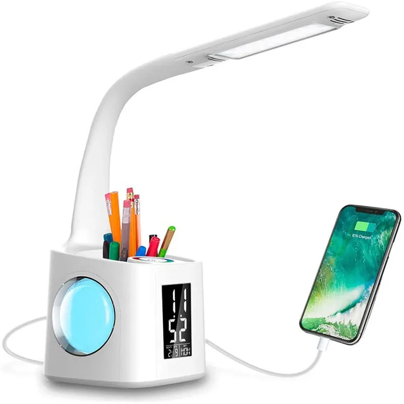 Touch Control Desk Lamp 3 Color Modes with Stepless Dimmable Lamp with USB Charging Port Pen Holder