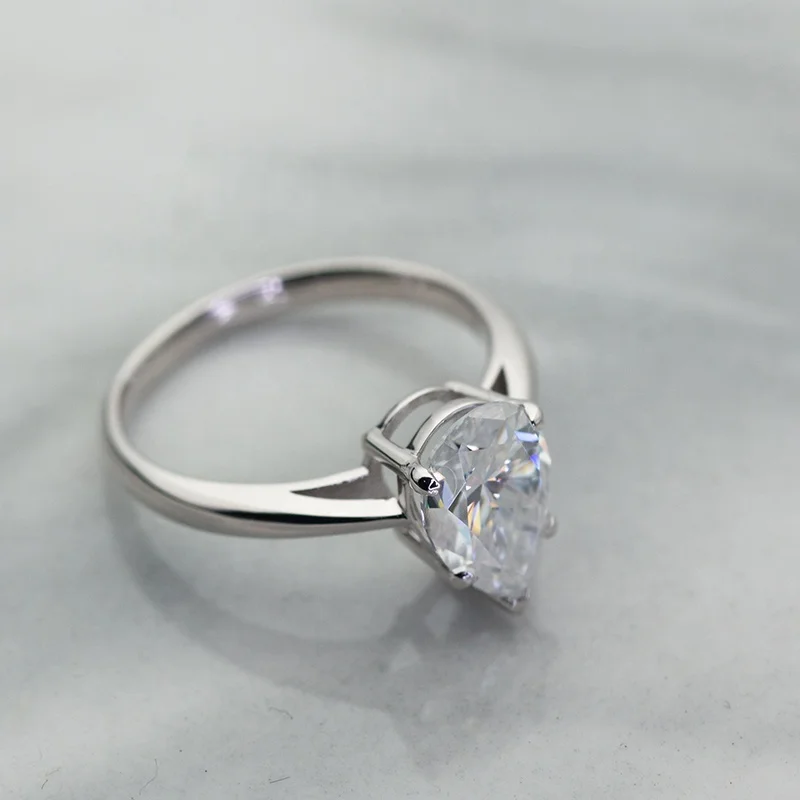 925 silver pear shape solitaire moissanite diamond ring